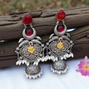 Vismaya Brass Earrings - Maroon