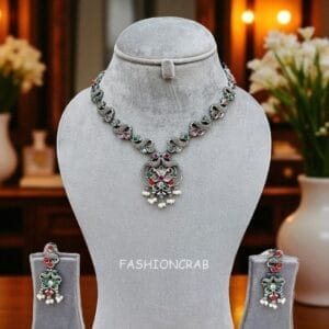 Black Tone Oxidised Necklace with Earring