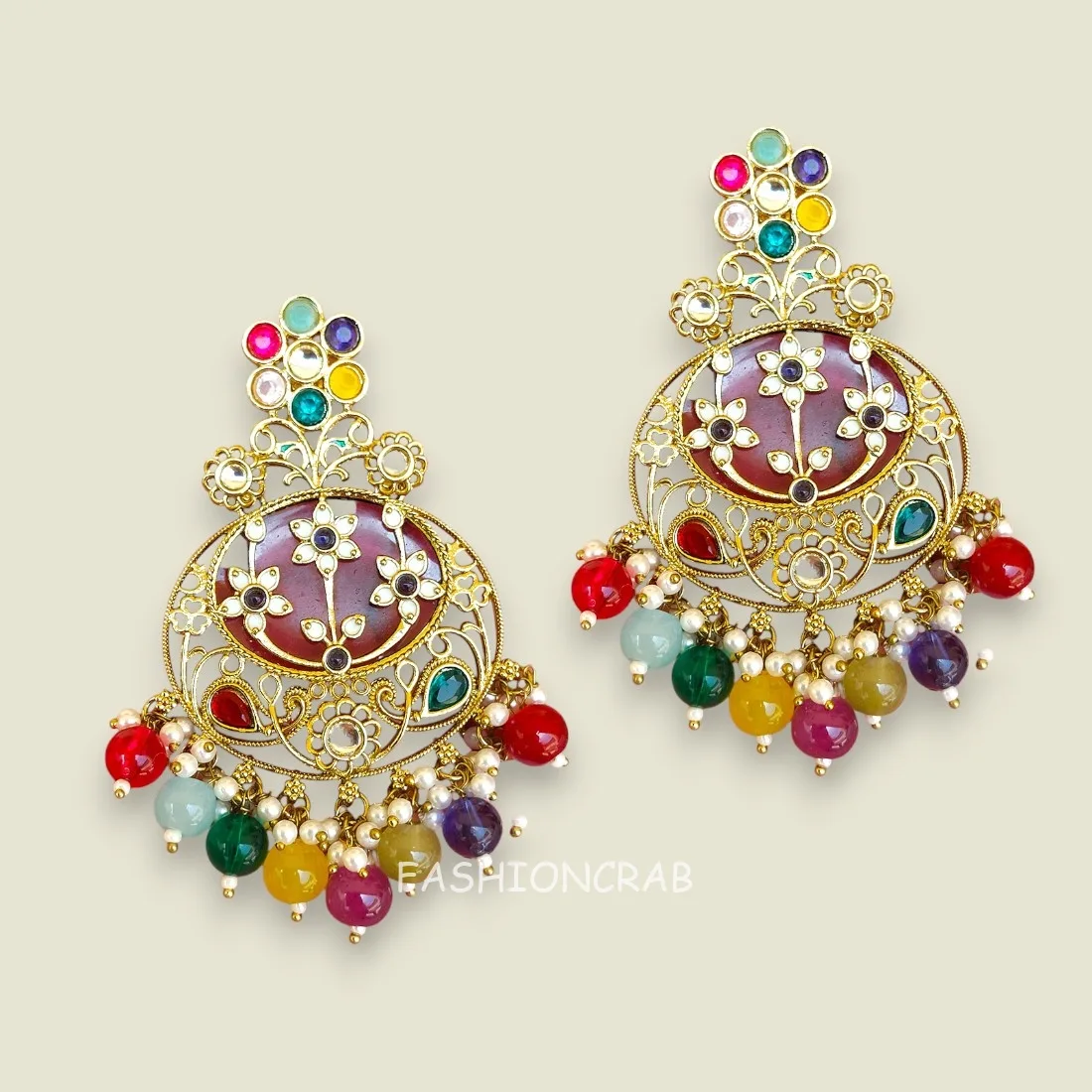 Geet Kundan Multicolor Chandbali Earrings