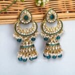 Meera-Peacock-Blue-Kundan-Jhumka-03 Meera Peacock Blue Kundan Jhumka