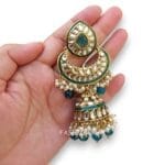 Meera-Peacock-Blue-Kundan-Jhumka-04 Meera Peacock Blue Kundan Jhumka