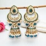 Meera-Peacock-Blue-Kundan-Jhumka Meera Peacock Blue Kundan Jhumka