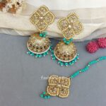Aamna-Maang-Tikka-with-Earrings-Sea-Green Aamna Maang Tikka with Earrings - Sea Green