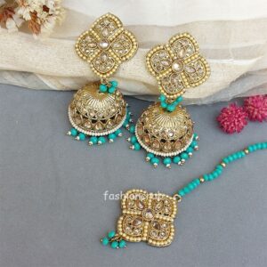 Aamna Maang Tikka with Earrings - Sea Green