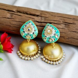 Alia Mint Green Meenakari Jhumka Earrings