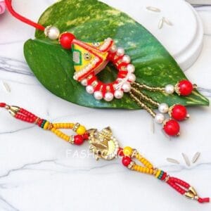 Beautiful Golden Kalash Lumba Rakhi Set
