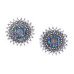 Blue Green Stud Oxidised Earrings