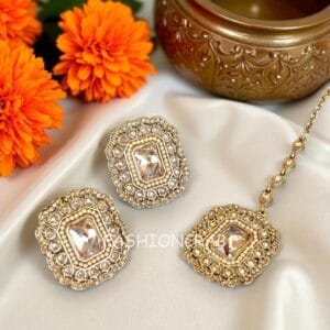 Champagne Color Earrings with Maangtikka Set