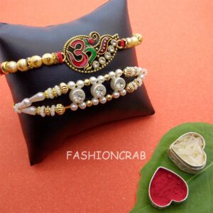 Divine Om and White Pearl Rakhi Set of 2