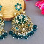 Geet Kundan Peacock Blue Chandbali Earrings