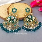 Geet Kundan Peacock Blue Chandbali Earrings