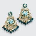Geet Kundan Peacock Blue Chandbali Earrings