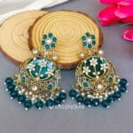 Geet Kundan Peacock Blue Chandbali Earrings