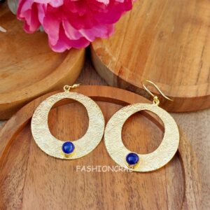 Golden Round Shape Earring- Blue