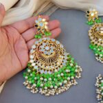 Green-Mirror-Earrings-with-Tikka-04 Green Mirror Earrings with Tikka