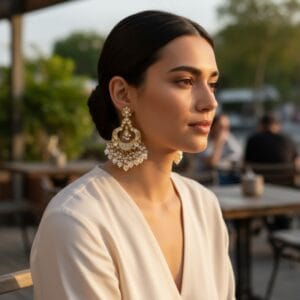 Gunjan Kundan Earrings White