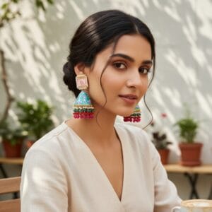 Heavy Earrings - Mint Green Jhumka