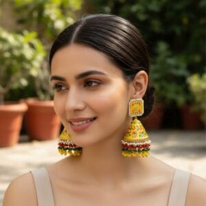 Heavy Earrings - Yellow Jhumka