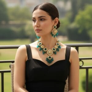 Inayat Kundan Necklace - Peacock Blue