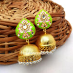 Indian-Traditional-Light-Green-Meena-Jhumki-Jhumka-Earrings Alia Meenakari Jhumka - Green