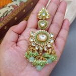 Ishira Kundan Earrings and Maangtikka - Green