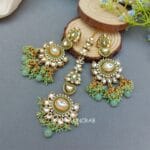 Ishira Kundan Earrings and Maangtikka - Green