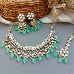 Katrina Kundan Jewellery Set - Pista Green