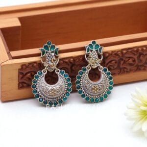 Konkana Green Oxidised Earrings