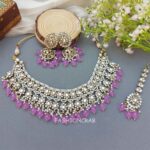 Lavender Color Bridal Kundan Jewellery Set