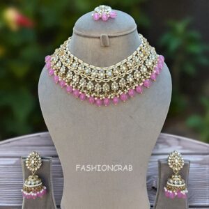 Lavender Color Bridal Kundan Jewellery Set