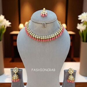 Leora Kundan Choker Necklace - Peach