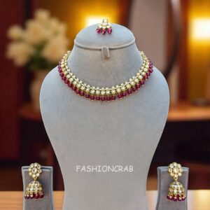 Leora Kundan Choker Necklace - Wine