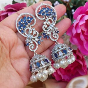 Lisa American Diamond Earrings - Dark Blue