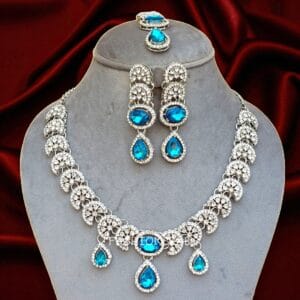 Nimisha Blue American Diamond Necklace Set