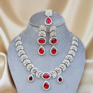 Nimisha Red American Diamond Necklace Set