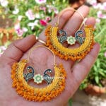 Orange Pearl Hoop Earrings for Lehenga