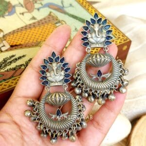 Oxidised Earrings for Kurti - Royal Blue