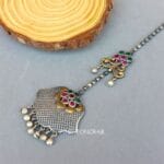 Oxidised-Maang-Tikka-Pink-Green-02 Oxidised Maang Tikka - Pink Green