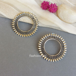 Oxidized Silver Hoop Earrings for Saree