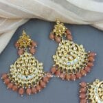 Peach-Color-Heavy-Earrings-with-Maang-Tikka-for-Wedding-03 Heavy Earrings with Maang Tikka for Wedding