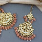 Peach-Color-Heavy-Earrings-with-Maang-Tikka-for-Wedding-04 Heavy Earrings with Maang Tikka for Wedding