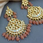 Peach-Color-Heavy-Earrings-with-Maang-Tikka-for-Wedding-05 Heavy Earrings with Maang Tikka for Wedding