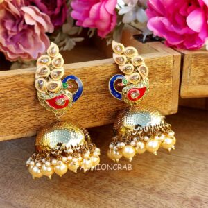 Peacock Jhumka Earrings - Peach