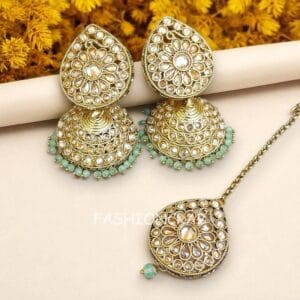 Pista Green Earring and Tikka Set