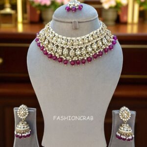 Purple Color Bridal Kundan Jewellery Set