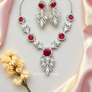 Radhika Red AD Jewellery Set