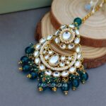 Rihanna Maangtikka with Earrings - Peacock Blue