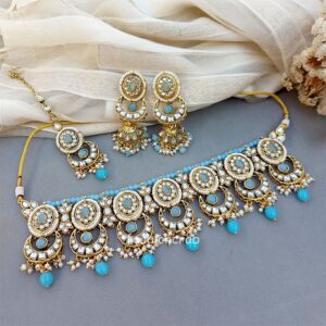 Samantha Kundan Jewellery Set - Light Blue
