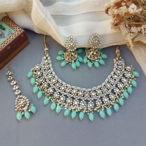 Sea Green Color Bridal Kundan Jewellery Set