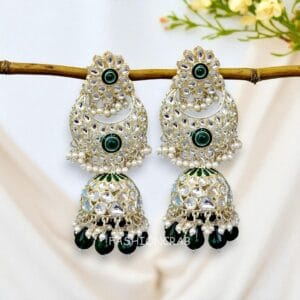 Soundarya Kundan Jhumka Earrings - Green